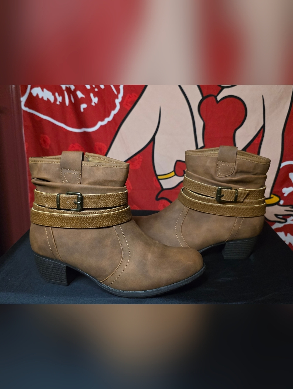 Mid Calf Boots With Buckle Strap Side Zipper Size 10.5